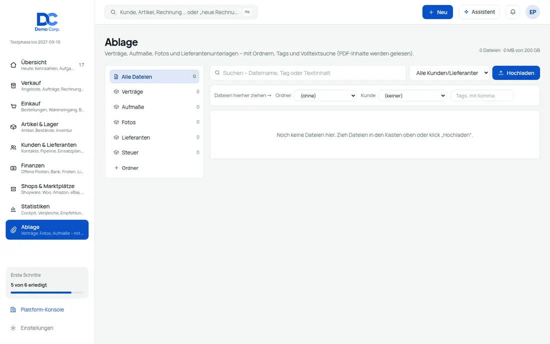 Ablage mit Volltext statt Netzlaufwerk – Bildschirm aus der Demo