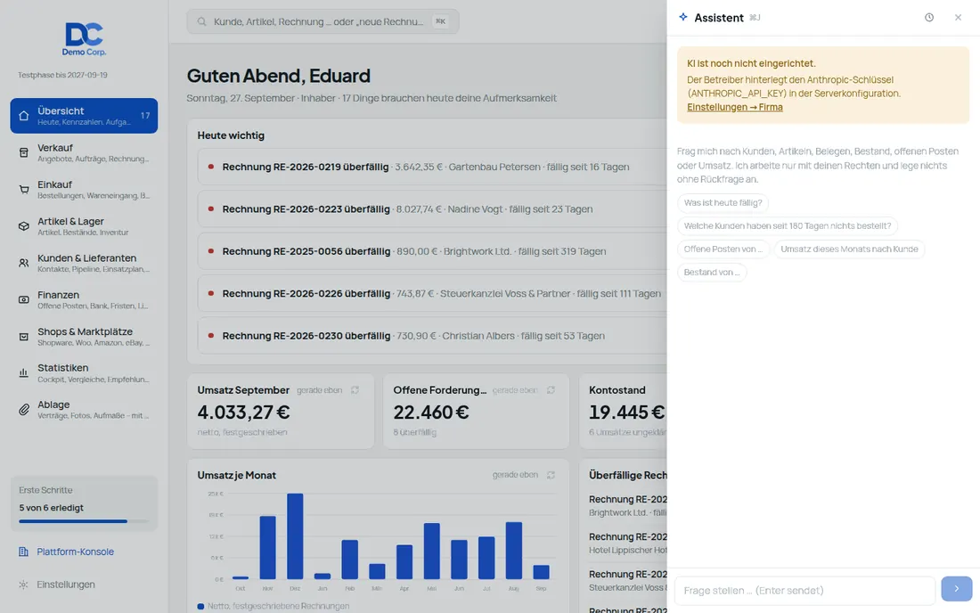 KI-Assistent als Seitenpanel neben einer Liste
