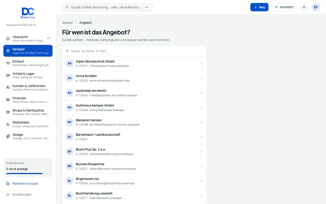 Ein Editor für alle Belegarten – Bildschirm aus der Demo