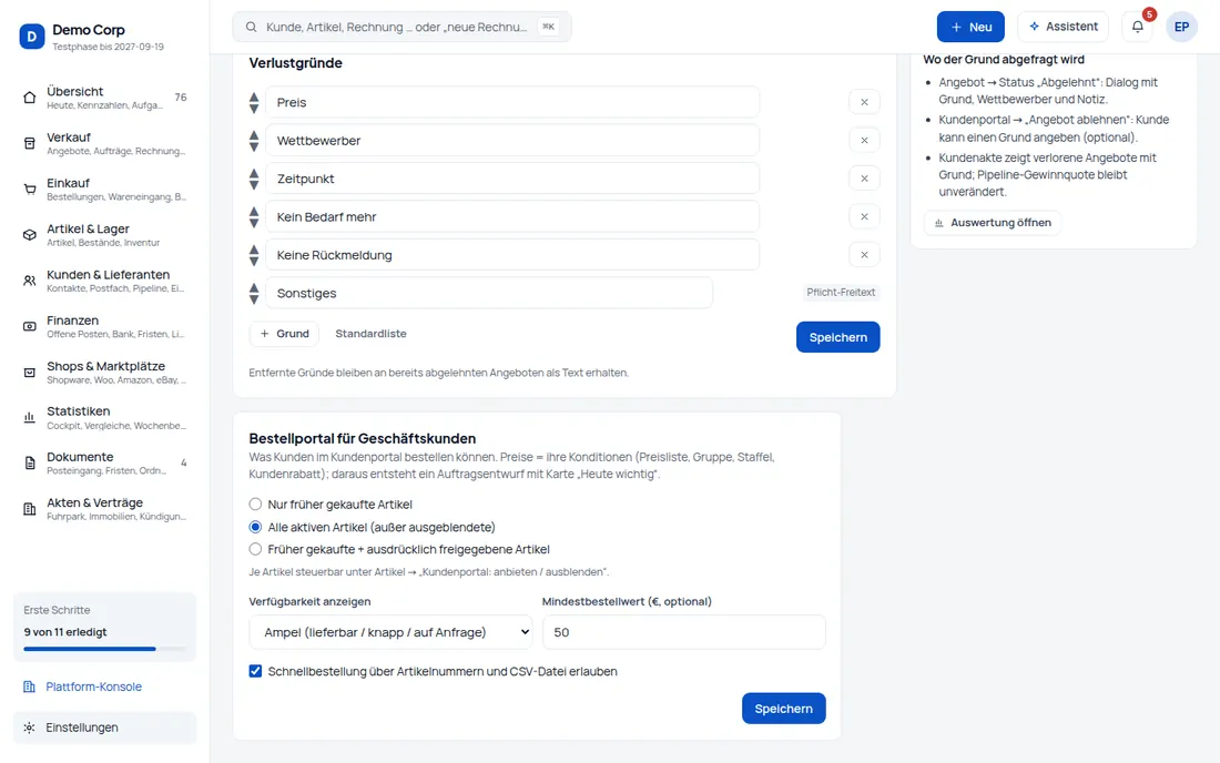 Schnellbestellung: Artikelnummern einfügen oder CSV hochladen – die Bestellung steht in Sekunden – Bildschirm aus der Demo
