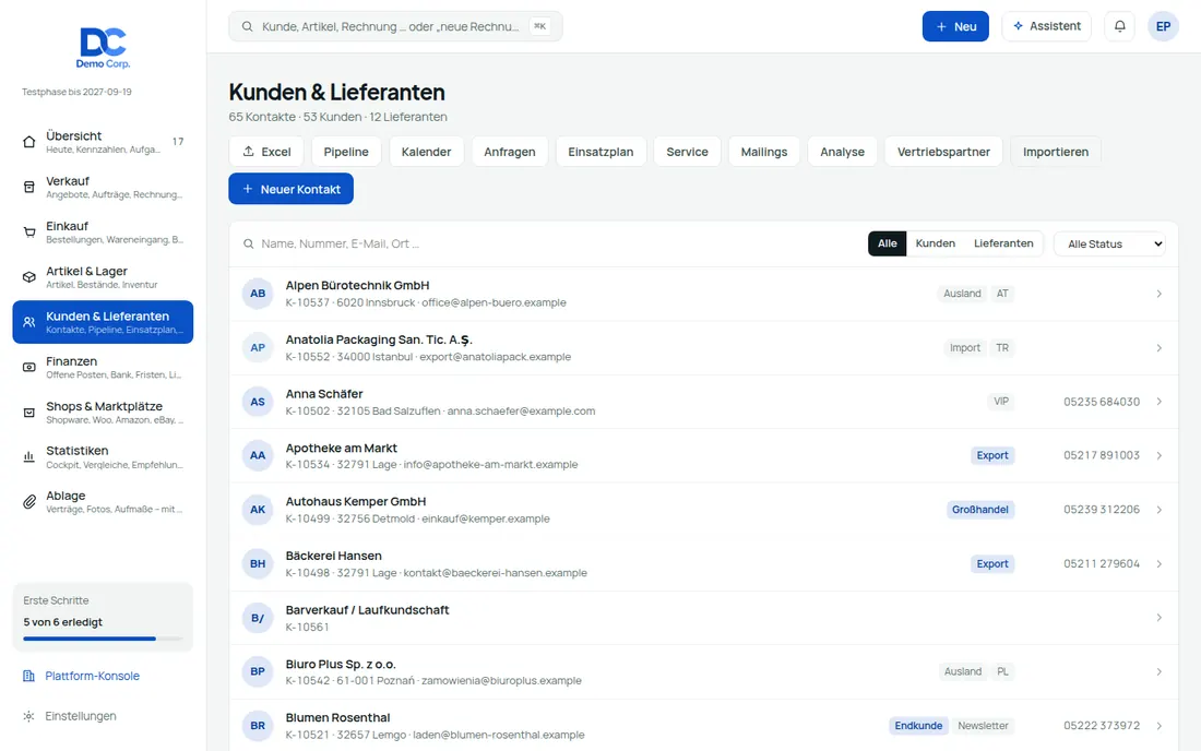 Die Kundendatei – Bildschirm aus der Demo