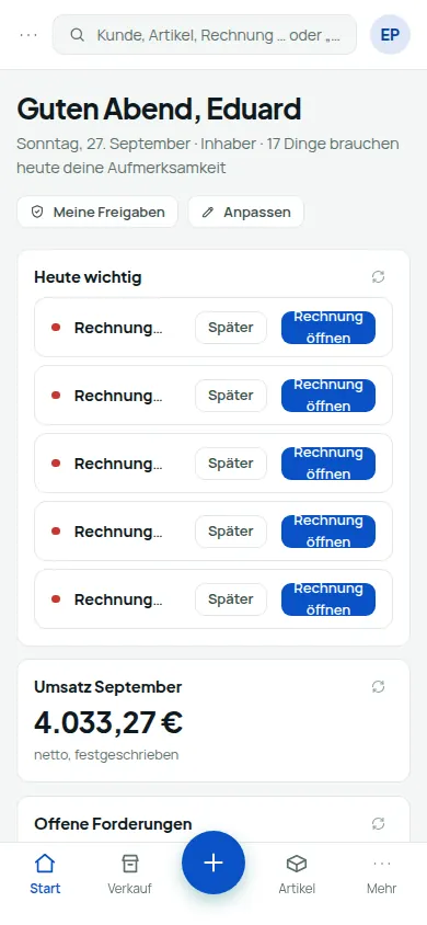 Das System sagt jeden Morgen, was zu tun ist – Bildschirm aus der Demo