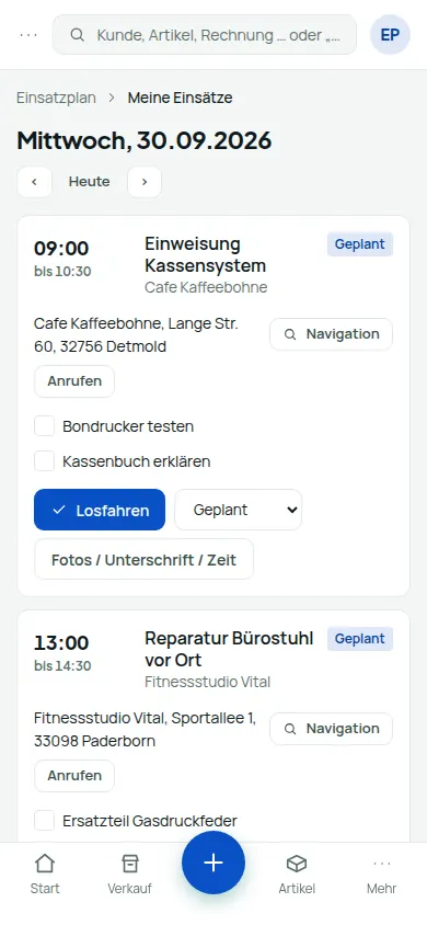 Mobil & offline: Als App auf dem Handy – Lager und Außendienst ohne Laptop (Handyansicht) – Bildschirm aus der Demo