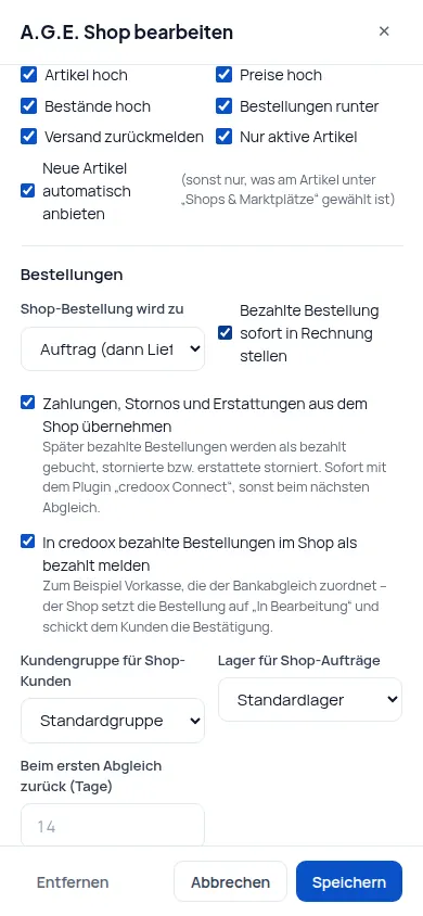 Zahlungsabgleich: Bezahlt, storniert, erstattet – der Stand aus dem Shop kommt sofort in credoox, und Vorkasse geht zurück an den Shop (Handyansicht) – Bildschirm aus der Demo