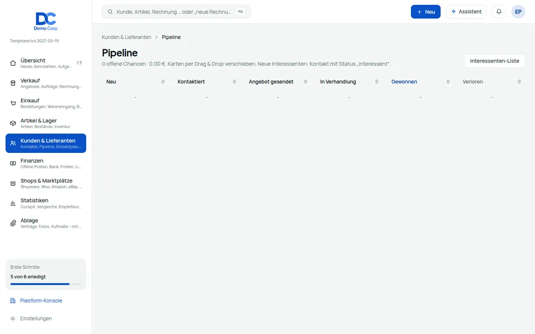 Die Pipeline – Bildschirm aus der Demo