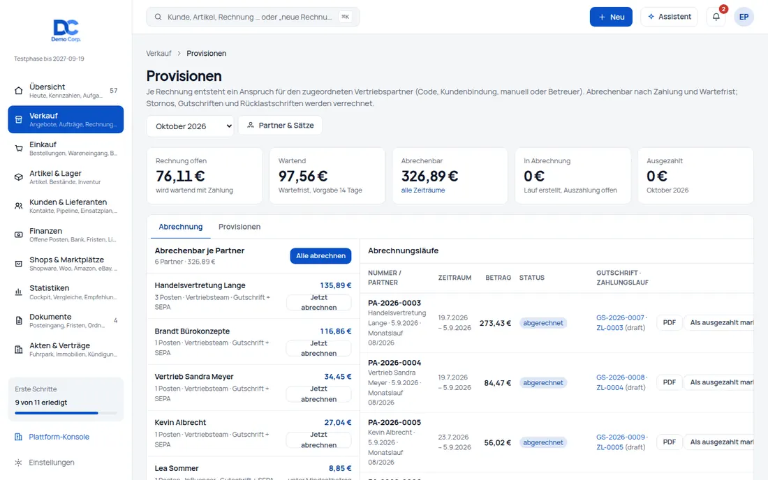 Provisionen mit Abrechnungsläufen