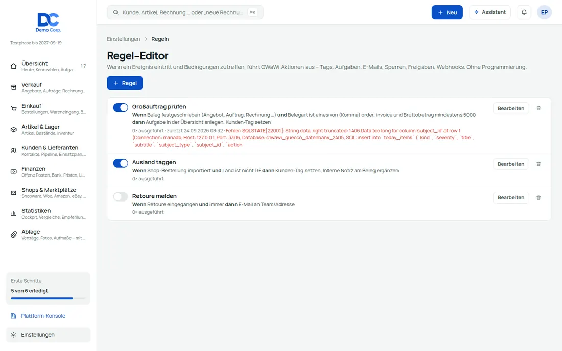 Wenn – dann. Regeln ohne Programmierung – Bildschirm aus der Demo