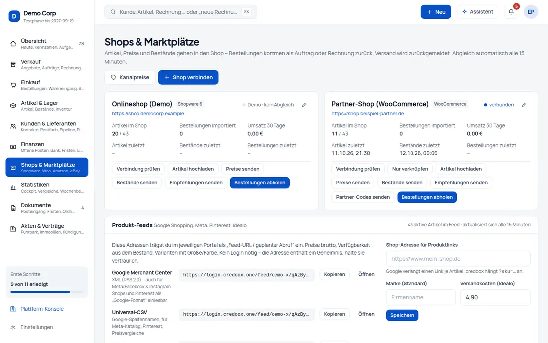 Gutscheine im Shop: Partner-Codes werden automatisch WooCommerce-Gutscheine – mit Rabatt, Laufzeit und Artikelauswahl aus credoox (Ansicht 2) – Bildschirm aus der Demo